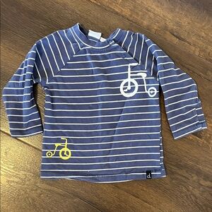 Striped Blue Long Sleeve Toddler Shirt with Bicycle Design